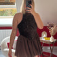 ROBE BALLON SATIN À SEQUIN CHOCOLAT - MaisonKLLY