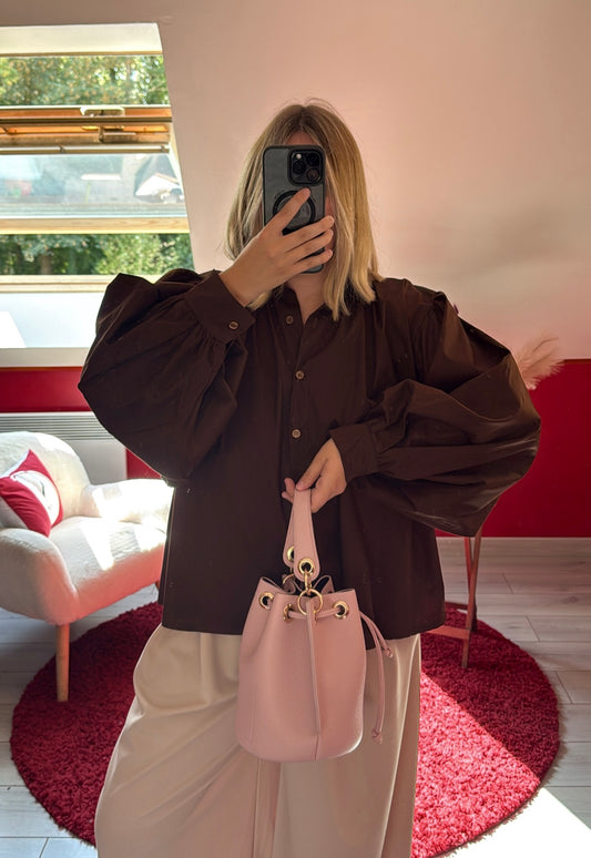 CHEMISE MANCHE BOUFFANTE CHOCOLAT - MaisonKLLY