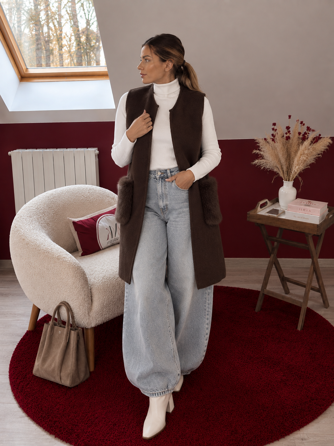 GILET FOURRURE SANS MANCHE CHOCOLAT