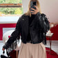 VESTE SIMILICUIR FRANGE NOIR - MaisonKLLY