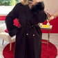 MANTEAU LONG MANCHE FOURRURE NOIR