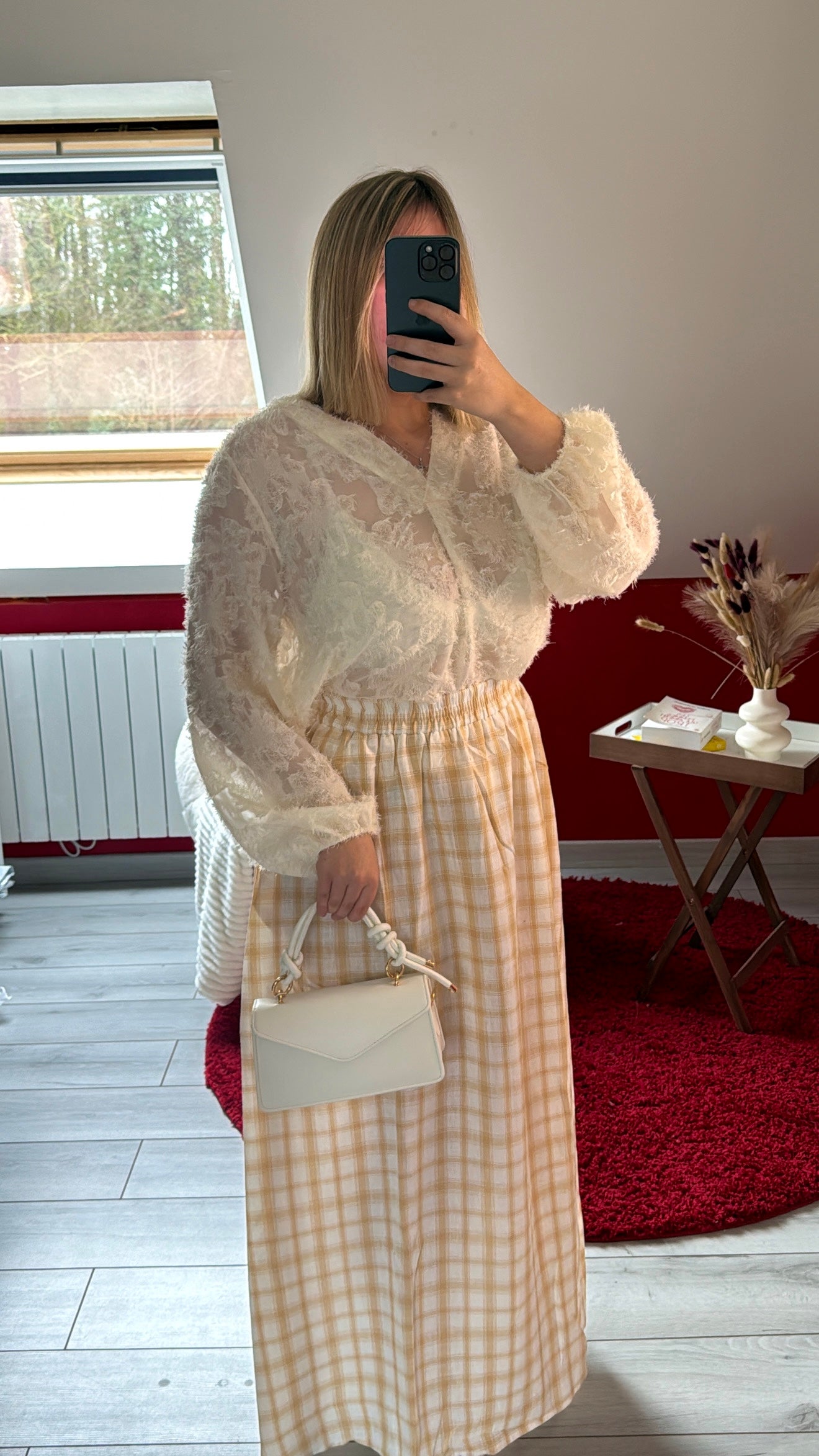 JUPE LONGUE À CARREAUX BEIGE - MaisonKLLY