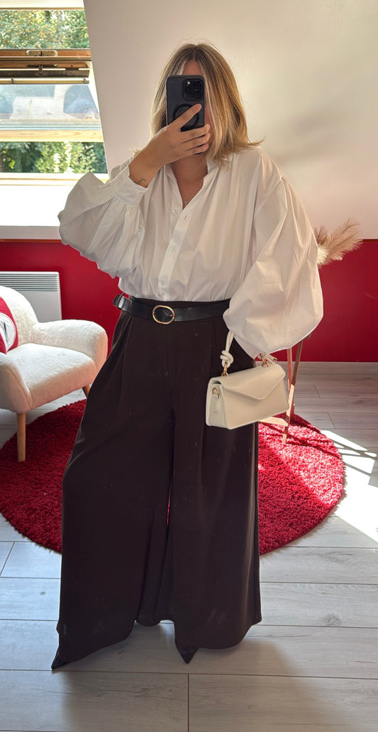 PANTALON FLUIDE CHOCOLAT AVEC CEINTURE - MaisonKLLY
