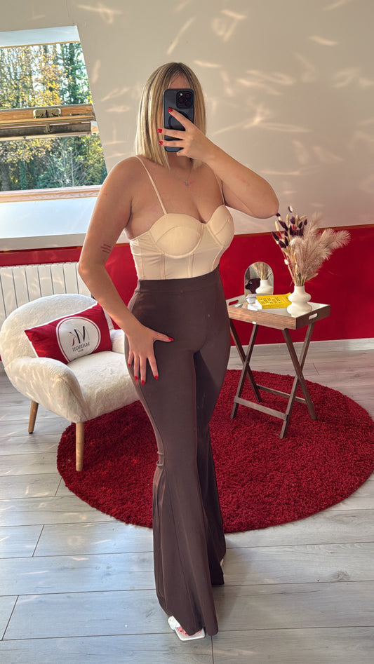 PANTALON JAMBE LARGE CHOCOLAT - MaisonKLLY