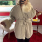 MANTEAU COURT MANCHE FOURRURE BEIGE