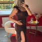 ROBE BRILLANTE À PLUME CHOCOLAT - MaisonKLLY