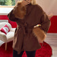 MANTEAU COURT MANCHE FOURRURE CHOCOLAT