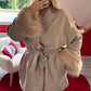 MANTEAU COURT MANCHE FOURRURE TAUPE