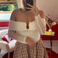 HAUT COL BARDOT DENTELLE BEIGE