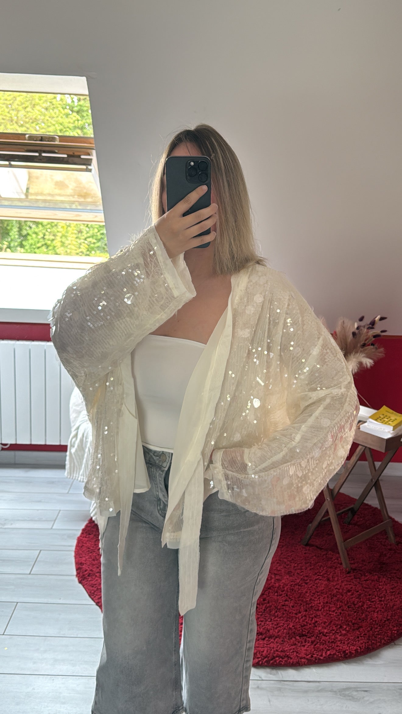 KIMONO SEQUIN PORTEFEUILLE CRÈME - MaisonKLLY