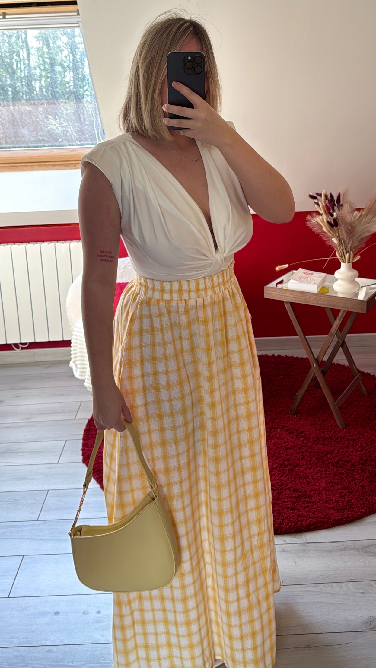 JUPE LONGUE À CARREAUX JAUNE - MaisonKLLY