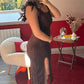 ROBE BRILLANTE À PLUME CHOCOLAT - MaisonKLLY