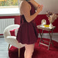 ROBE BALLON SATIN À SEQUIN BORDEAUX - MaisonKLLY