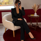 BLAZER NOIR À POIS BLANC COTON - MaisonKLLY