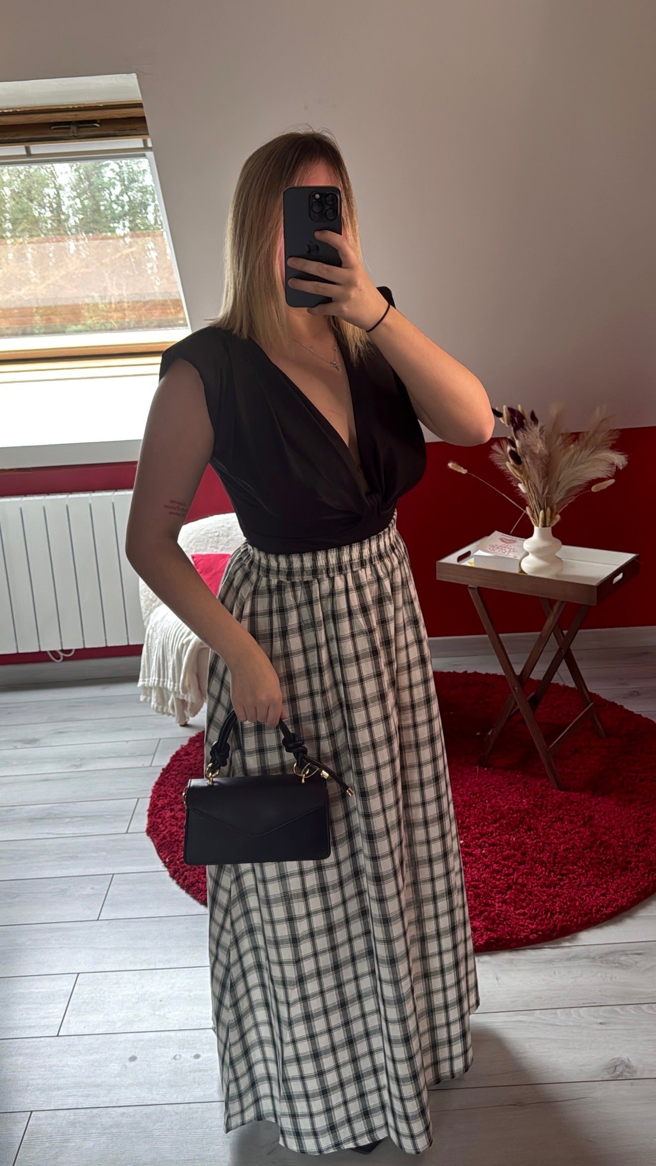 JUPE LONGUE À CARREAUX NOIR - MaisonKLLY