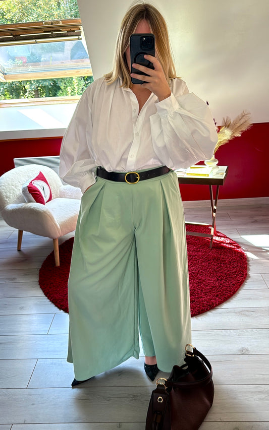 PANTALON FLUIDE VERT D’EAU AVEC CEINTURE - MaisonKLLY