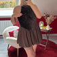 ROBE BALLON SATIN À SEQUIN CHOCOLAT - MaisonKLLY