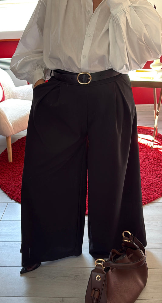 PANTALON FLUIDE NOIR AVEC CEINTURE - MaisonKLLY