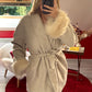 MANTEAU COURT MANCHE FOURRURE BEIGE