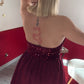 ROBE BALLON SATIN À SEQUIN BORDEAUX - MaisonKLLY