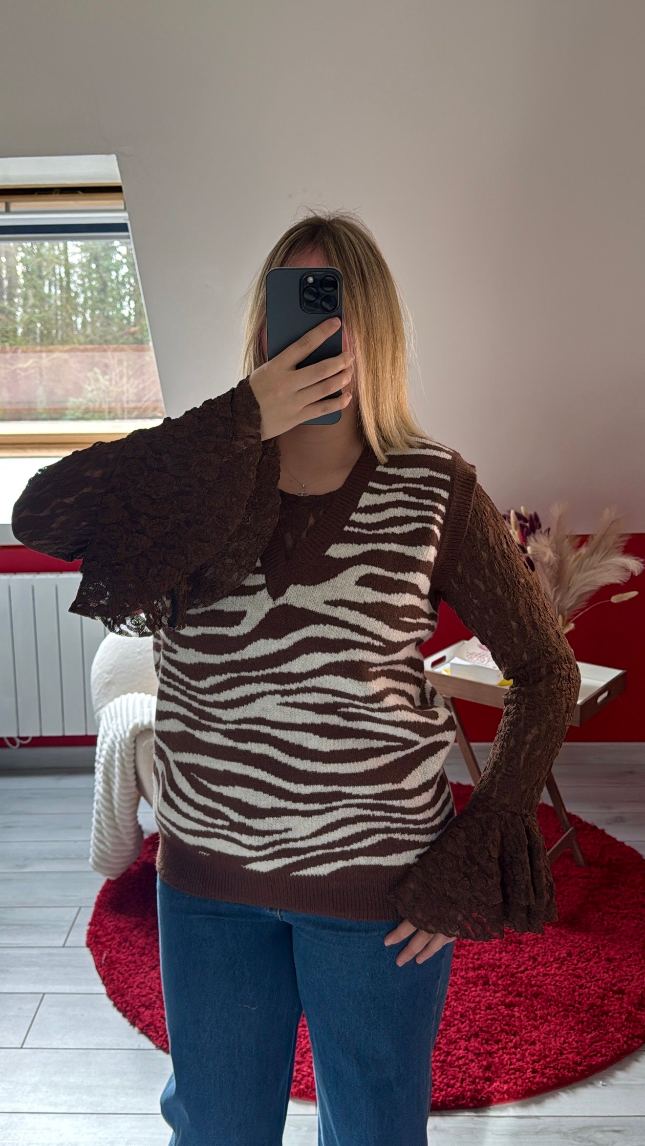 PULL SANS MANCHE ZÉBRÉ CHOCOLAT - MaisonKLLY