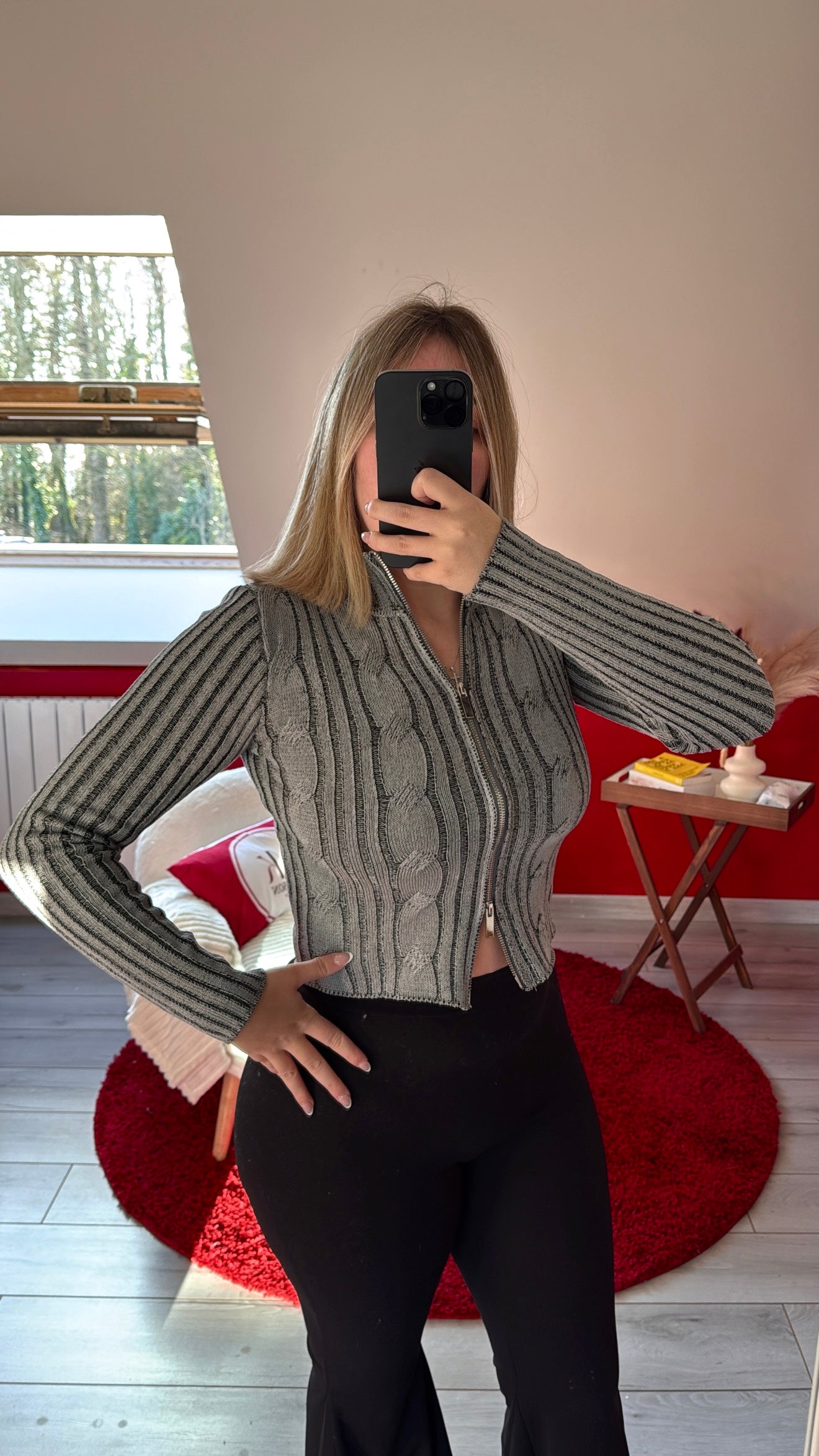 HAUT ZIP GRIS - MaisonKLLY