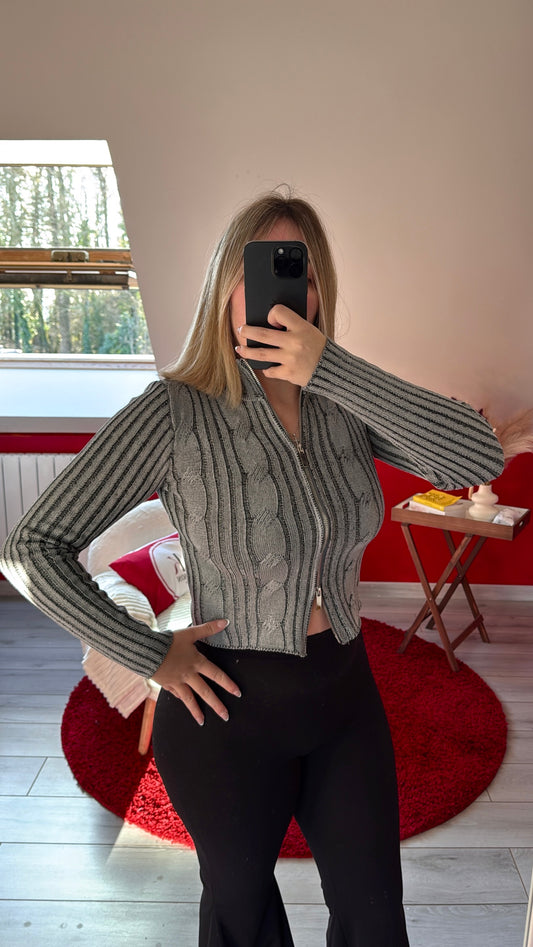 HAUT ZIP GRIS - MaisonKLLY