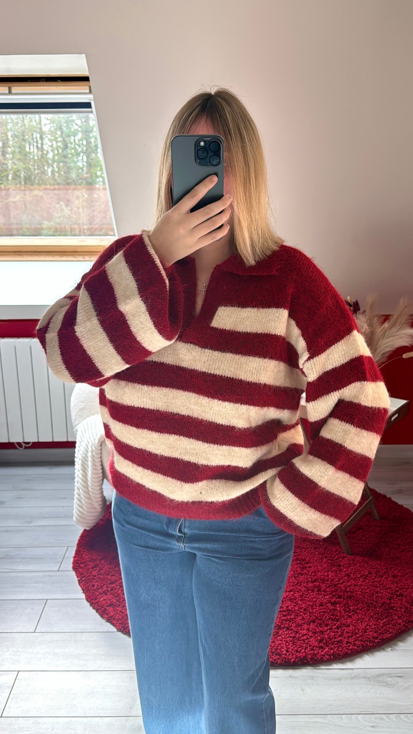 PULL RAYURE BORDEAUX - MaisonKLLY