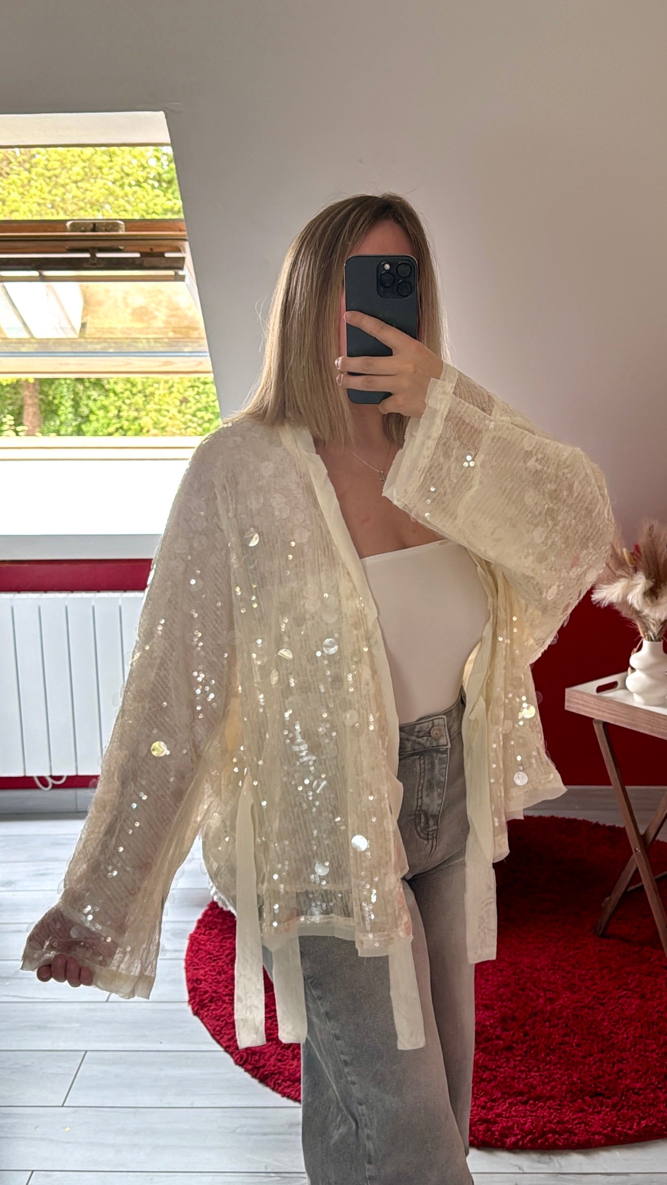 KIMONO SEQUIN PORTEFEUILLE CRÈME - MaisonKLLY