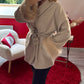 MANTEAU COURT MANCHE FOURRURE TAUPE