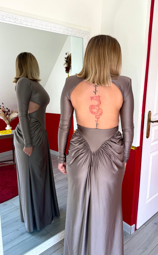 ROBE DOS NU SATIN TAUPE