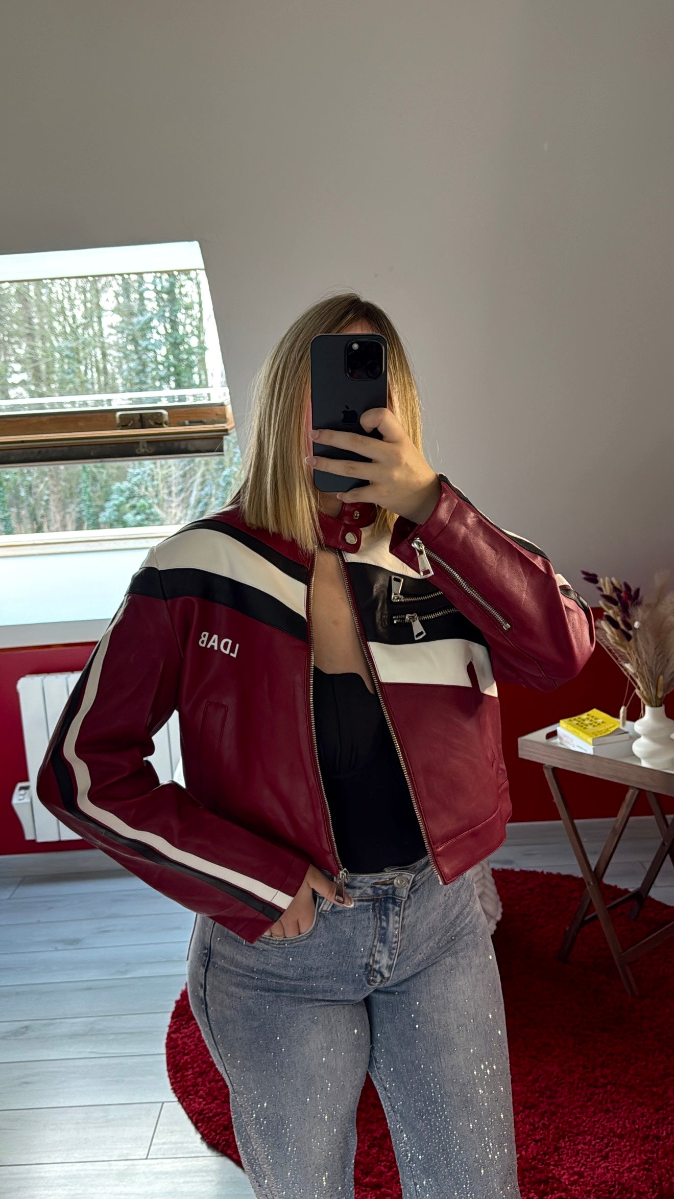 VESTE MOTARDE BORDEAUX - MaisonKLLY