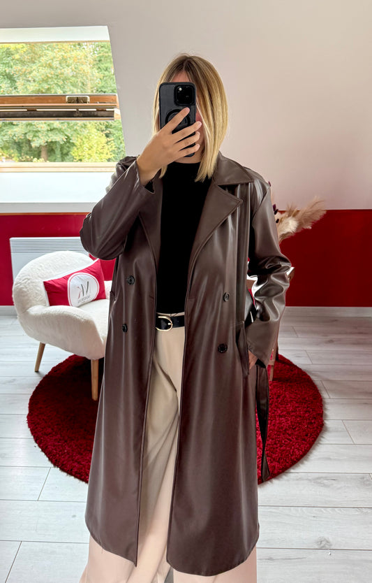 TRENCH SIMILICUIR CHOCOLAT - MaisonKLLY