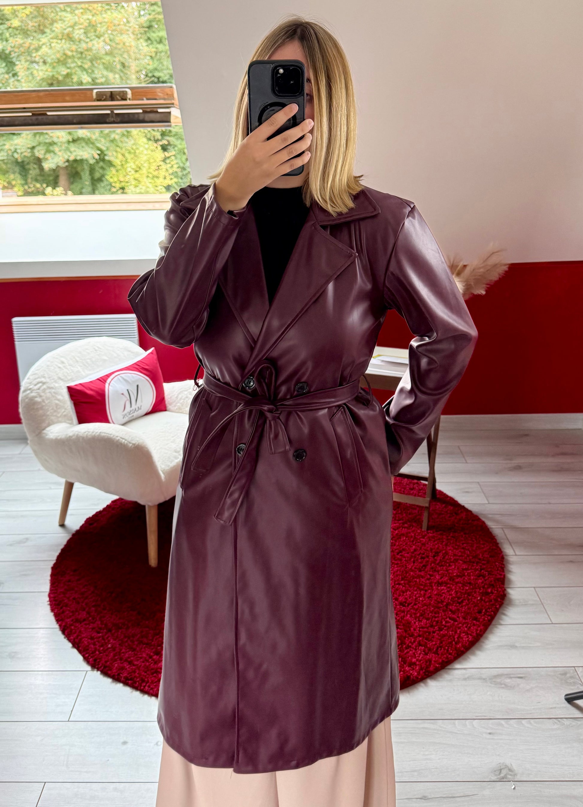 TRENCH SIMILICUIR BORDEAUX - MaisonKLLY