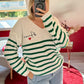 PULL RAYURE VERT « AMOUR » - MaisonKLLY