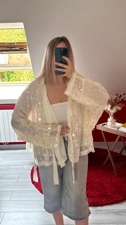KIMONO SEQUIN PORTEFEUILLE CRÈME - MaisonKLLY