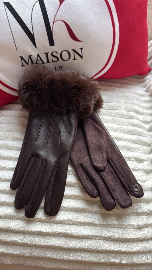GANTS FOURRURE TACTILE CHOCOLAT - MaisonKLLY