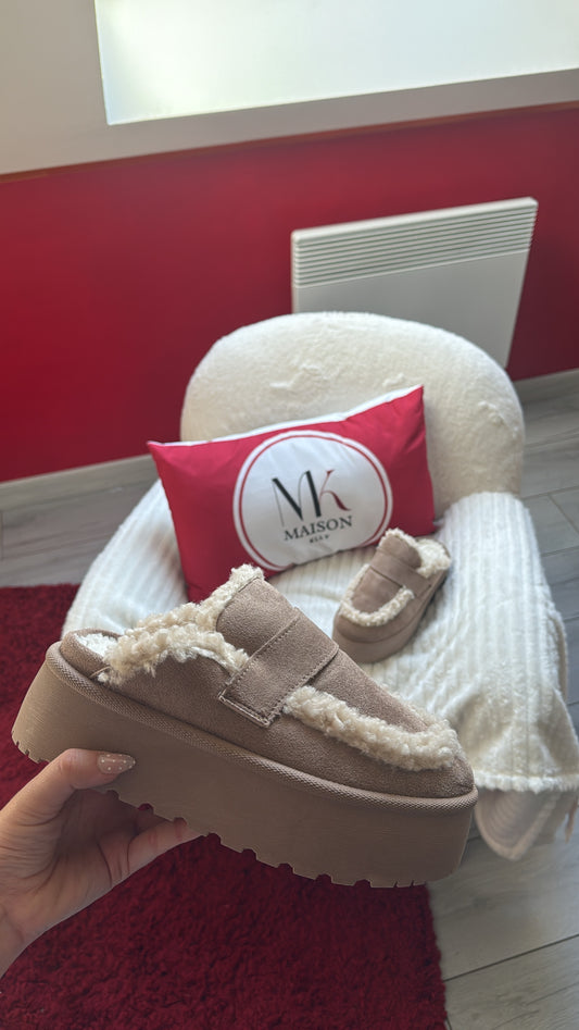 MULES FOURRÉES TAUPE