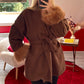 MANTEAU COURT MANCHE FOURRURE CHOCOLAT