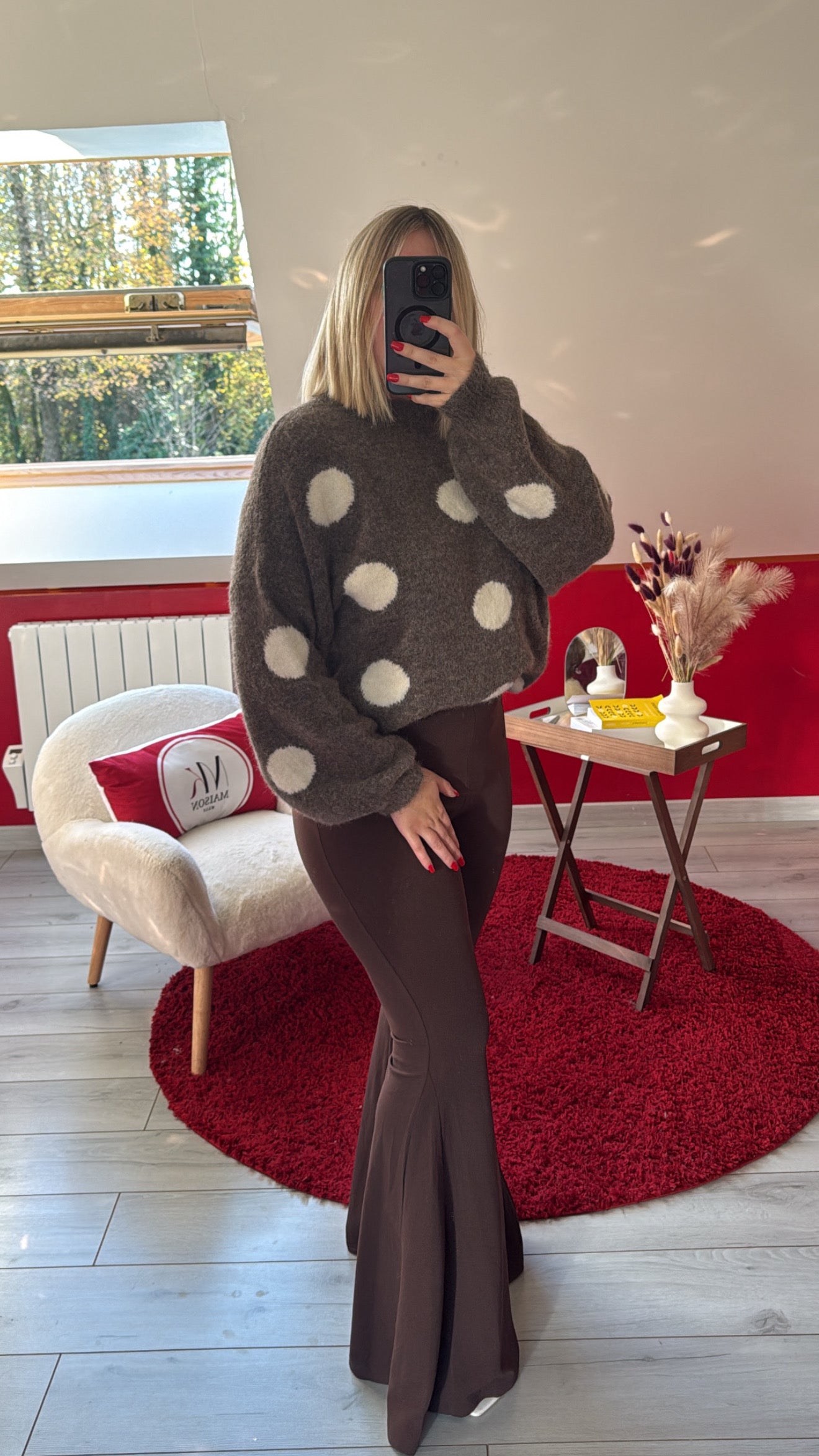 PULL À POIS TAUPE - MaisonKLLY