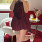 ROBE BALLON SATIN À SEQUIN BORDEAUX - MaisonKLLY