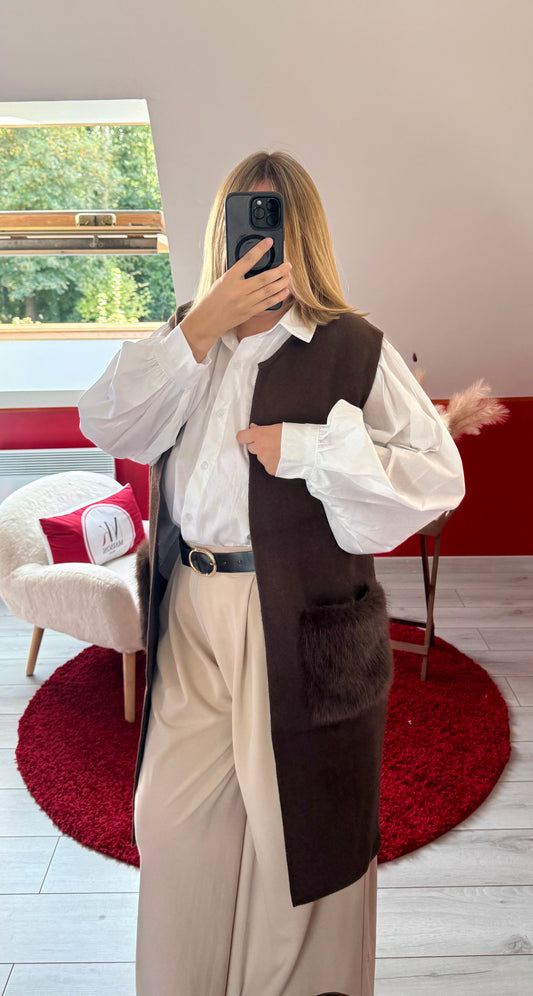 GILET FOURRURE SANS MANCHE CHOCOLAT - MaisonKLLY