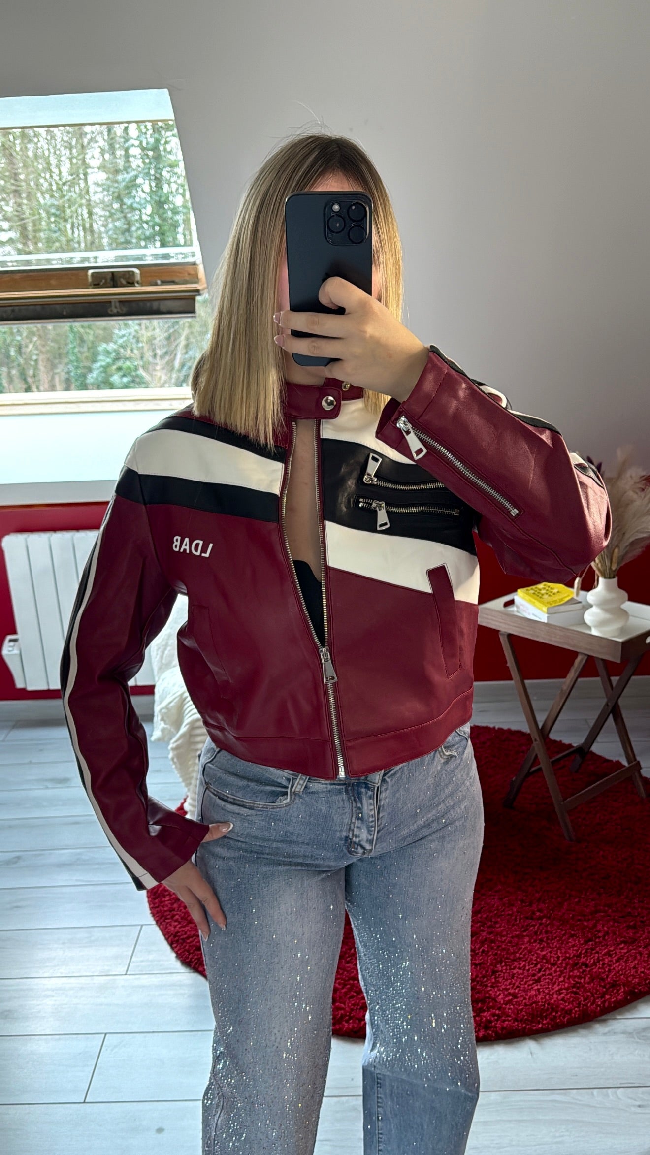 VESTE MOTARDE BORDEAUX - MaisonKLLY