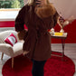 MANTEAU COURT MANCHE FOURRURE CHOCOLAT
