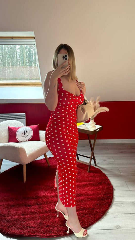 ROBE ROUGE À POIS BLANC - MaisonKLLY