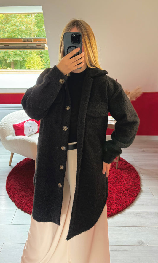 VESTE BOUTONNÉE LONGUE NOIR - MaisonKLLY