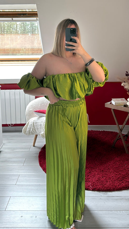 ENSEMBLE SATIN VERT POMME - MaisonKLLY