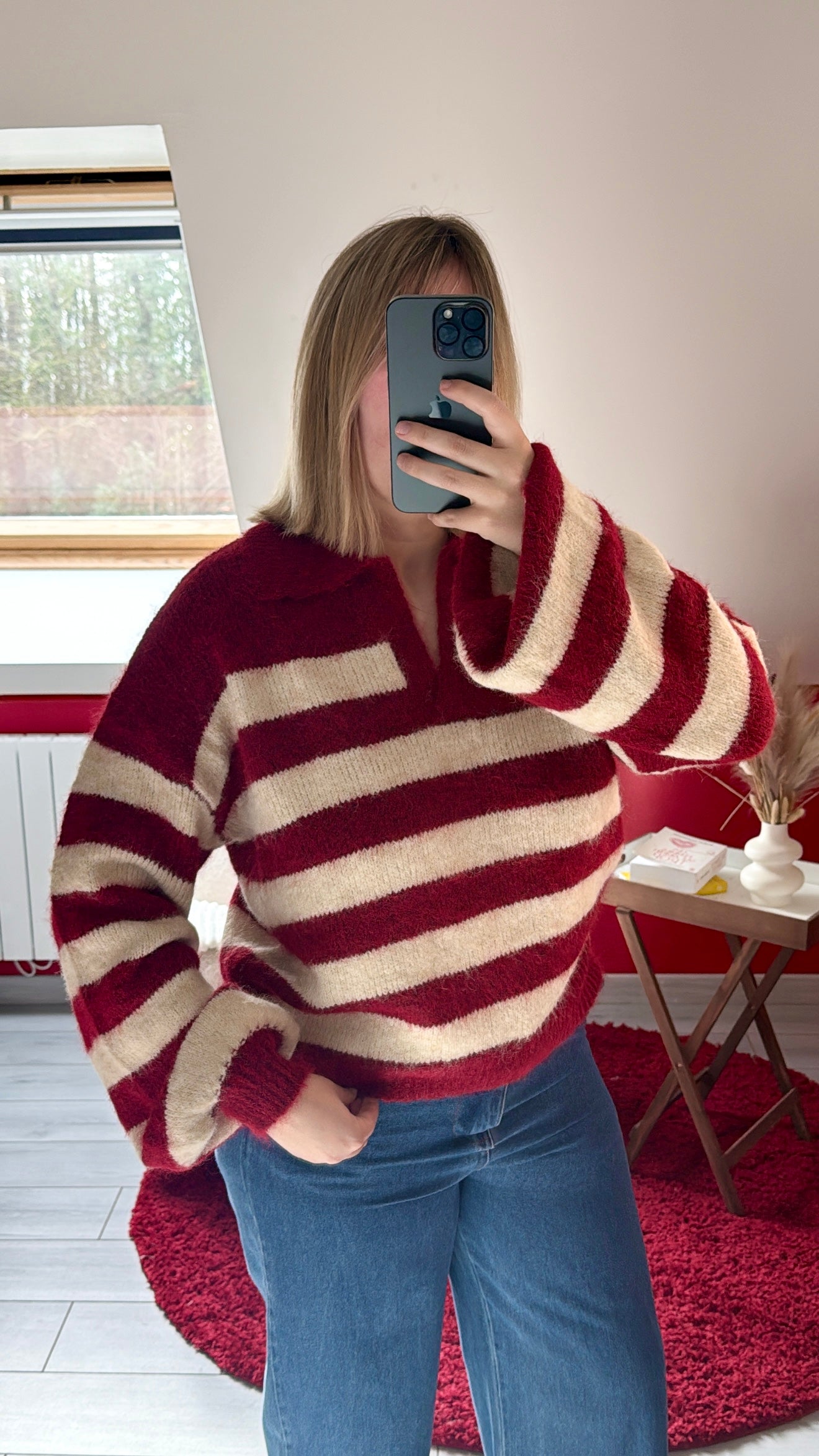 PULL RAYURE BORDEAUX - MaisonKLLY