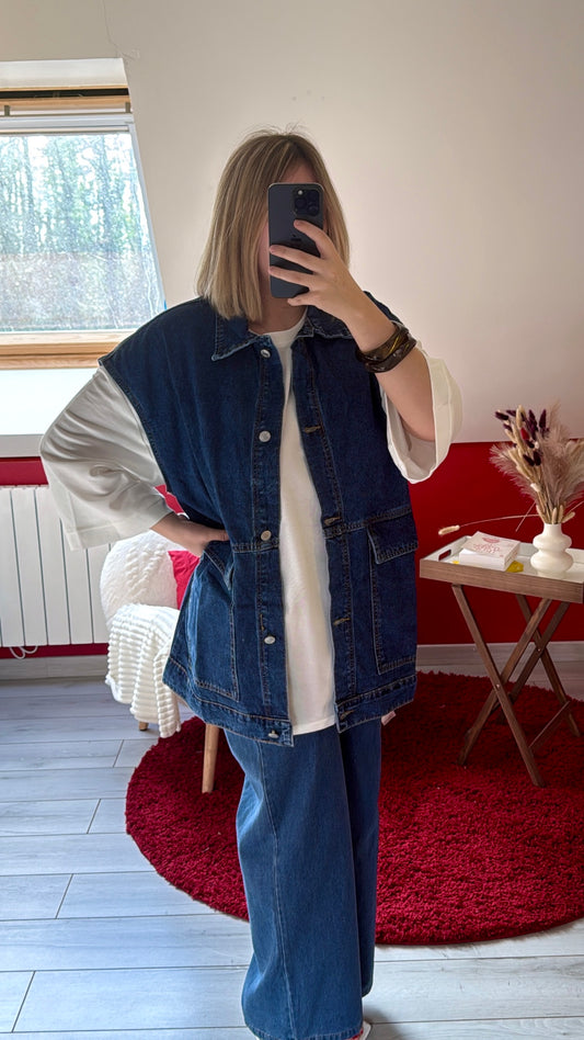 VESTE SANS MANCHE JEANS - MaisonKLLY