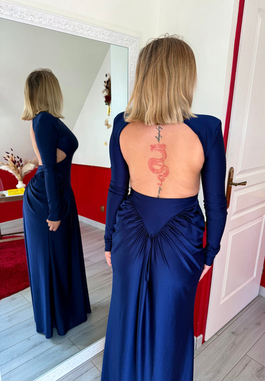 ROBE DOS NU SATIN BLEU CIEL NORTUNE